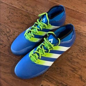 Blue/neon Adidas soccer cleats